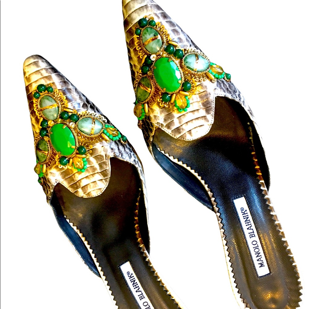 Manolo Blahnik Lizard Skin Slide Kitten Pump